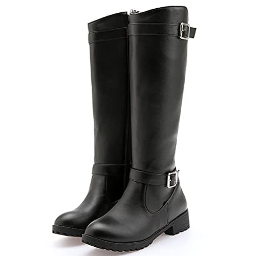 Mikarka Women's Metal Buckle Fur Lined Knee High Winter Riding Boots