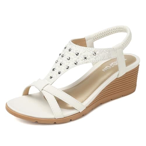 Temofon Women's Low Wedge Heel Summer Flower Sandals