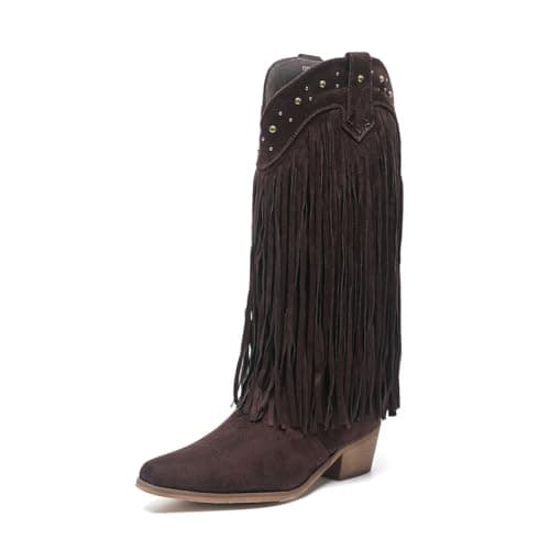 Amoji Women's Western Cowboy Knee High Boot with Zip Pull-On