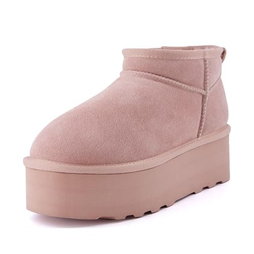 CUSHIONAIRE Hippy Women’s Cozy Suede Platform Ankle Boots with Faux Fur Lining - Comfortable Slip-Ons in Wide Widths