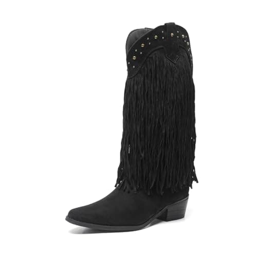 Amoji Women's Western Cowboy Knee High Boot with Zip Pull-On