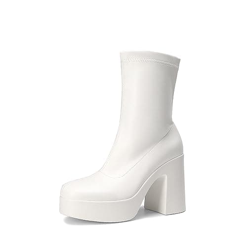Womens Platform Gogo Ankle Boots with Chunky Block Heels