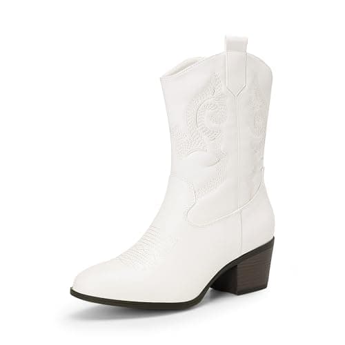 Dream Pairs Women's Mid Calf Embroidered Cowgirl Boots