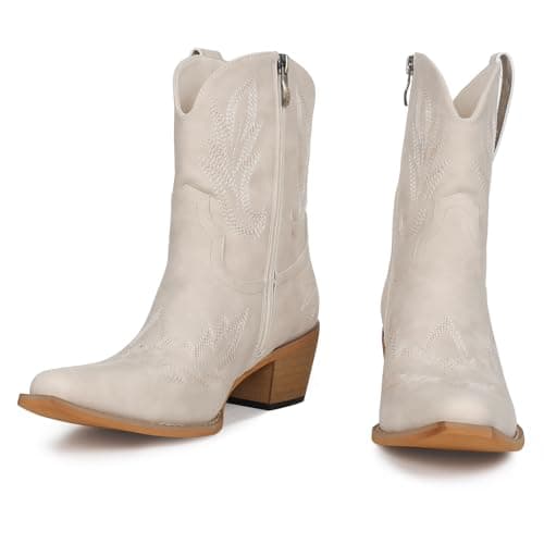 Gioiannoca Western Cowgirl Short Booties for Women Pointed Toe Embroidered Comfort Side Zipper