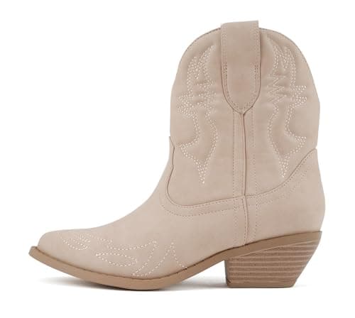 Soda Women's Cowgirl Cowboy Western Stitched Short Booties Pointed Toe (Wide Fit Available)