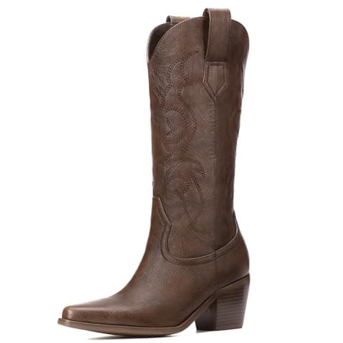 Platikly Women's Wide Calf Rhinestone Knee High Western Boots