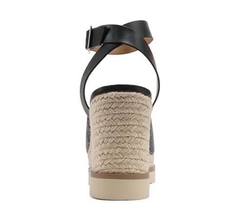 Stella Women's Square Peep Toe Platform Espadrille Wedge Sandals with Ankle Strap