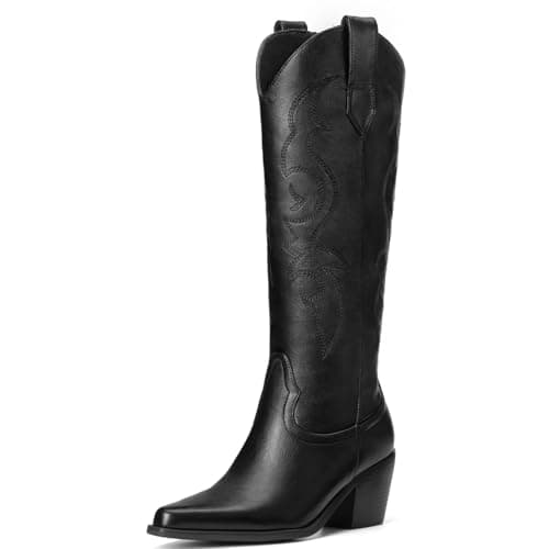 Platikly Women's Wide Calf Rhinestone Knee High Western Boots