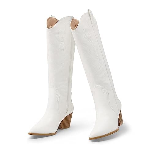 Comfortable Women's Embroidered Western Cowboy Boots Zipper Chunky Heel