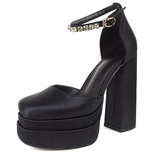 Mikarka Silk Satin Stacked Platform Rhinestone Heels for Party & Wedding