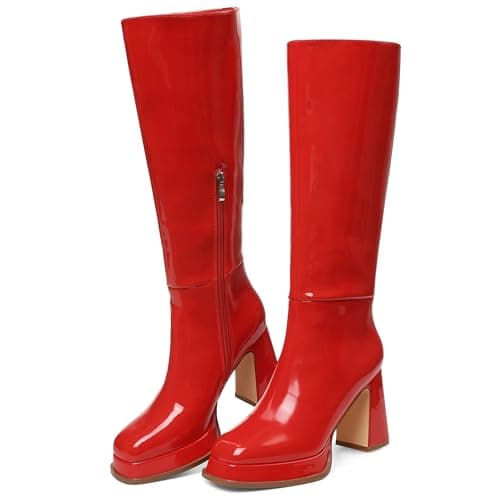 EQAUDES Platform Zipper Knee High Goth Fashion Boots