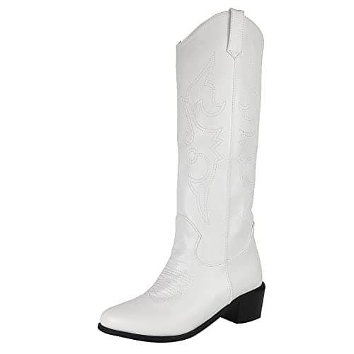 Mikarka Women's Embroidered Mid-Calf Cowboy Boots with Square Toe and Pull-Up Tabs