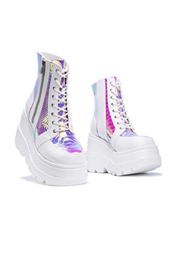 Radio Holographic Block Heel Booties for Women (Cape Robbin)