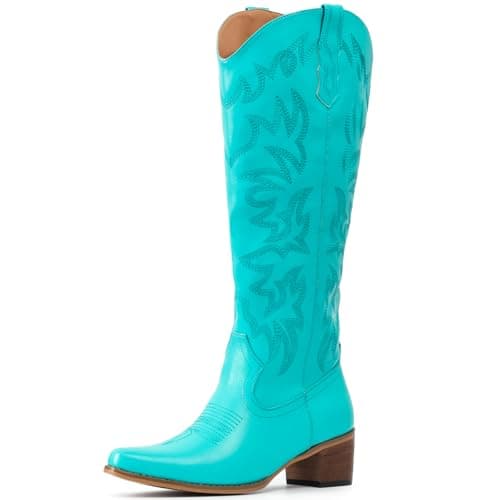 IUV Women's Knee High Western Cowgirl BootsWith Side Zipper & Chunky Heel