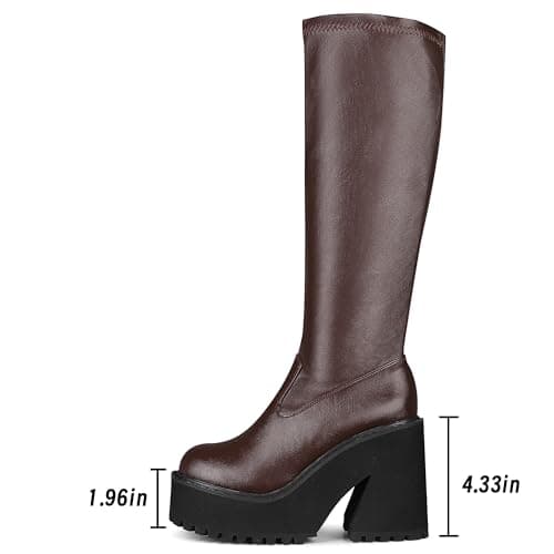 AMINUGAL Women's Knee-High Chunky Heel Zipper Boots