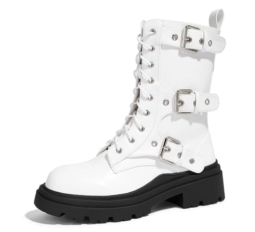 LUCKY STEP Women's Platform Mid Calf Combat Boots-Ankle Booties