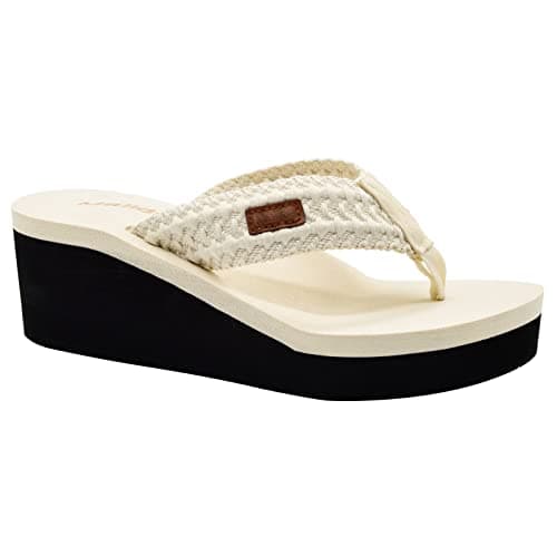 MALIDA Women's Arch Support Wedge Flip Flops with Soft Rubber Sole