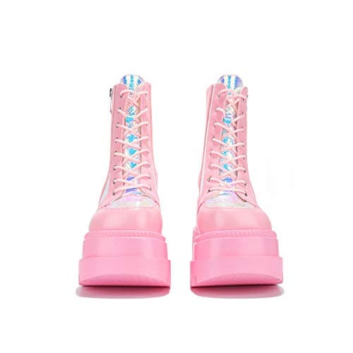 Pink Holographic Platform Ankle Boots for Women - Size 9