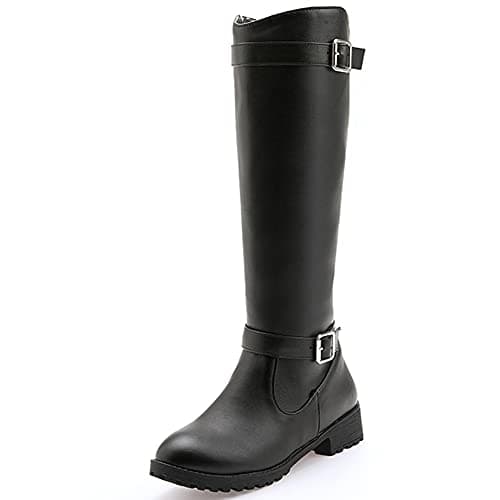 Mikarka Women's Metal Buckle Fur Lined Knee High Winter Riding Boots