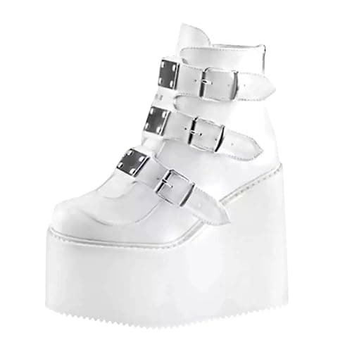 BORAMAX Women's Chunky Platform Mid-Calf Zip Booties