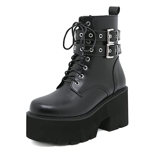 GooMaShoes Women's Black Lace up Goth Platform Boots for Cosplay and Fashion
| GooMaShoes Women's Chunky Block Ankle Gothic Combat Boots for Gothic and Punk Stylists
| GooMaShoes Black Lace up Gothic Platform Boots with Chunky Block Heel for Women