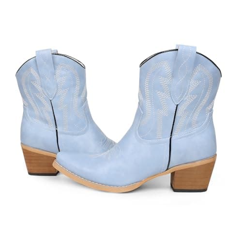 Gioiannoca Western Cowgirl Short Booties for Women Pointed Toe Embroidered Comfort Side Zipper