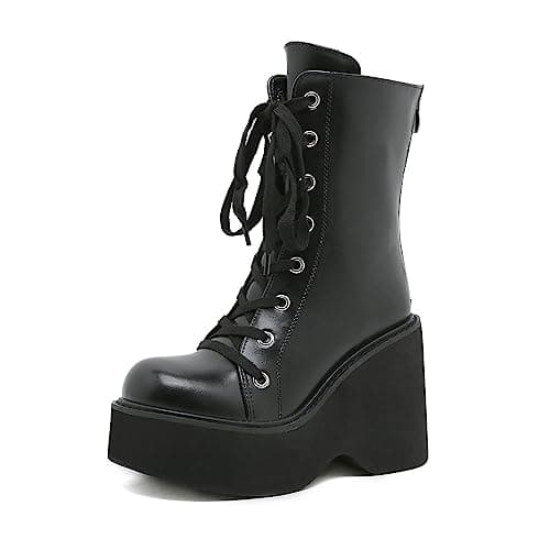 Women's Black Lace-up Goth Platform Boots