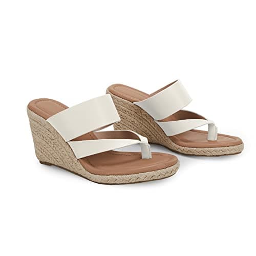 Coutgo Women's Espadrille Wedge Sandals Leather Strap Slides Summer Casual