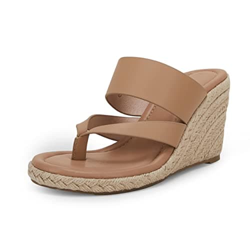 Coutgo Women's Espadrille Wedge Sandals Leather Strap Slides Summer Casual