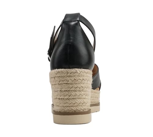 Fabian Women's Square Toe Platform Espadrille Wedge Sandals with Adjustable Ankle Strap