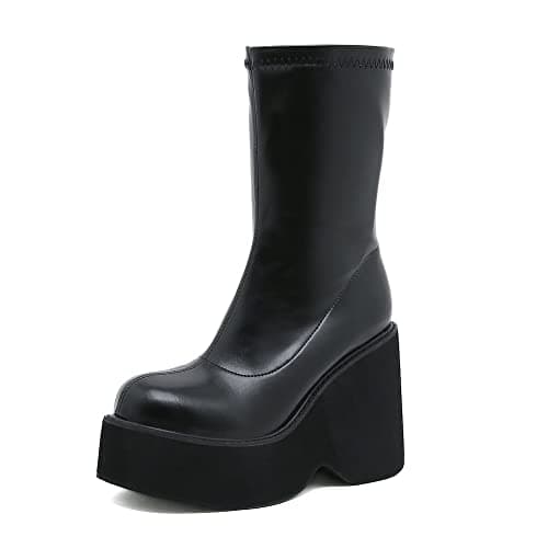 VOMIRA Women's Winter Platform Boots with Gothy Wedge Heel