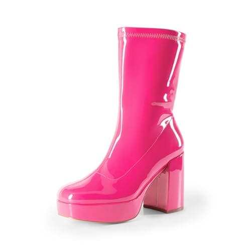 DREAM PAIRS Women's Chunky Block Heel Mid Calf Gogo Boots