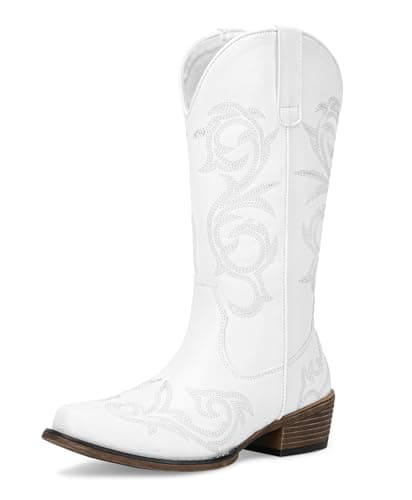 Jeossy 9808 Women's Wide Calf Mid-Calf Cowgirl Boots with Low Heel