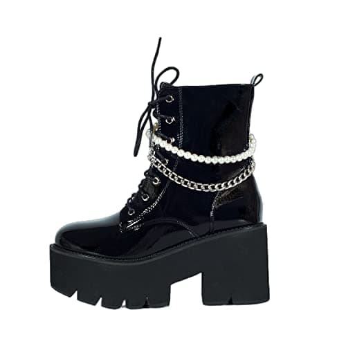 Women's Black Lace up Goth Platform Boots for Cosplay Fashion Punk Style.