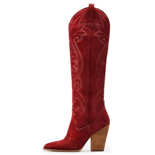 WIRALOMI Women's Embroidered Knee High Cowboy Boots