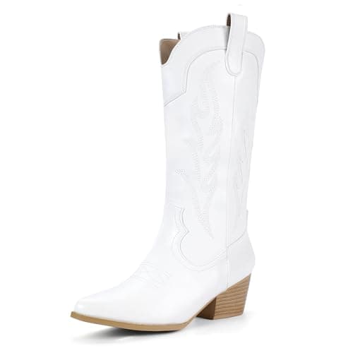 IDIFU IN2 Women's Mid Calf Embroidered Cowboy Bootschunky Heel Country Style Booties