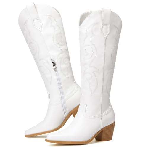 Platikly Women's Wide Calf Rhinestone Knee High Western Boots
