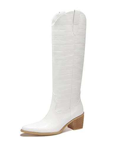 Western Cowboy Boots for Women - Knee High Wide Calf with Classic Embroidery