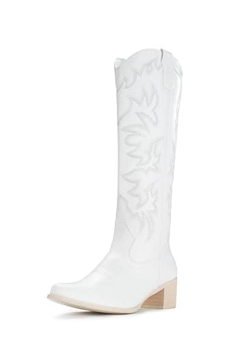 IUV Women's Knee High Western Cowgirl BootsWith Side Zipper & Chunky Heel