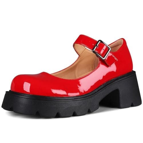 AOSPHIRAYLIAN Women's Pink Ankle Strap Platform Mary Janes