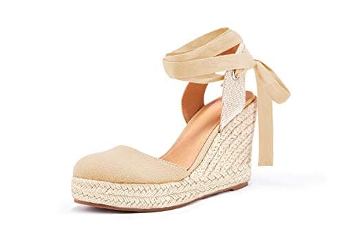 Nailyhome Women's Espadrille Wedge Sandals Ankle Wrap Shoes