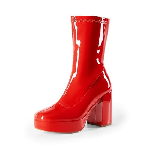 DREAM PAIRS Women's Chunky Block Heel Mid Calf Gogo Boots