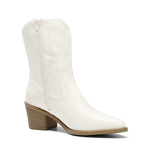 Dream Pairs Ladies' Zipper Pull-On Western Ankle Boots, Pointed Toe Chunky Heel
