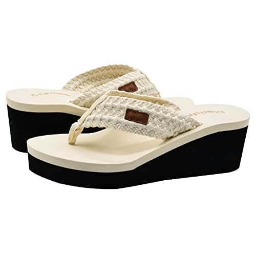 MALIDA Women's Arch Support Wedge Flip Flops with Soft Rubber Sole