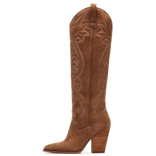 WIRALOMI Women's Embroidered Knee High Cowboy Boots