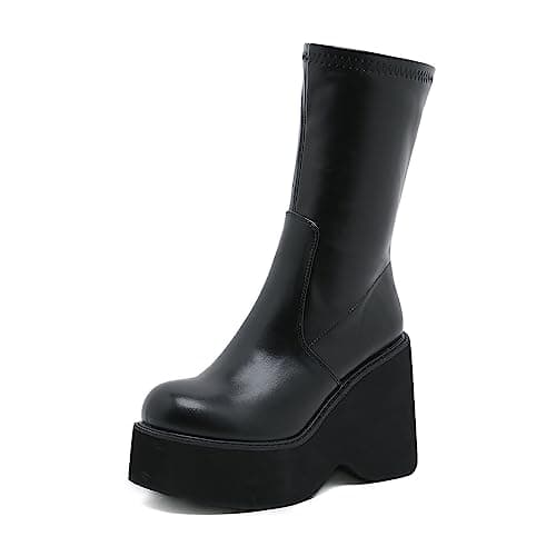 Women's Black Lace-up Goth Platform Boots