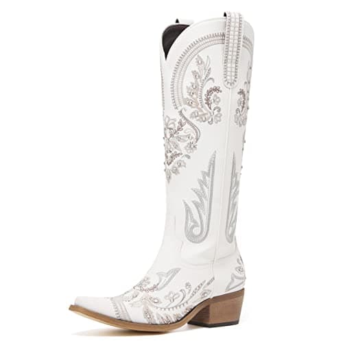 Western Embroidered Rhinestone Knee High Cowboy Boots for Women