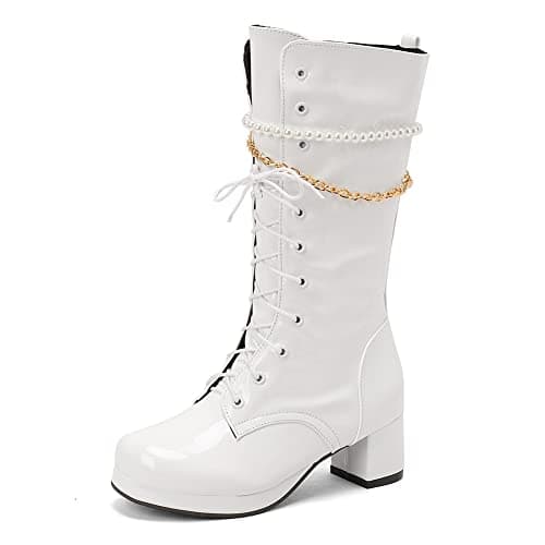 VOMIRA Women's Knee High Platform GoGo Boots with Chunky Heels