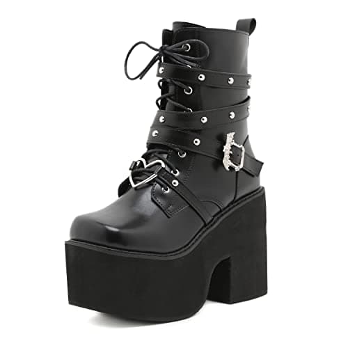 Women's Black Lace-up Goth Platform Boots