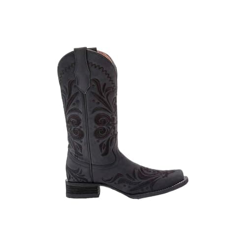 Women's Comfortable Western Style Embroidered Leather Boot Pull-On Corral Boots